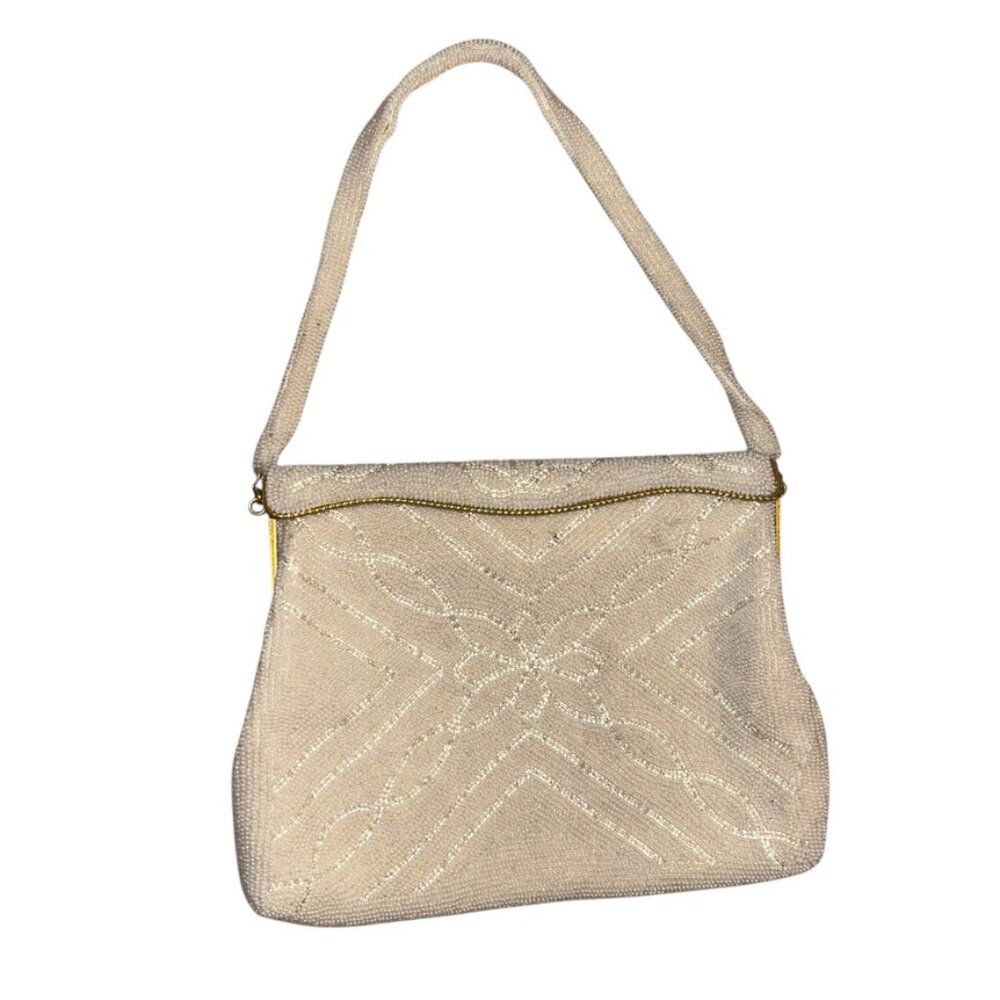 Walborg JAPAN Vintage white SPECTACULAR white FLORAL beaded mini hand purse bag